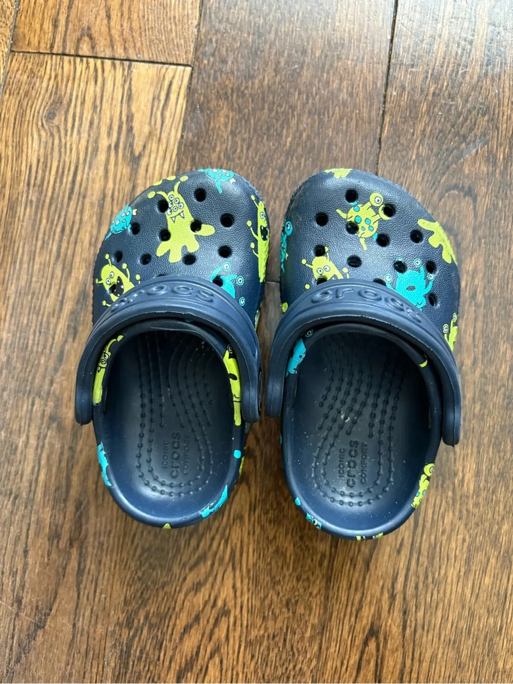 CROCS Baby Clogs with Lime & Teal Monster Print Size 4
